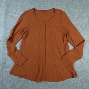 Cut Loose Top Womens Small Trapeze Swing Hem Crew Neck Golden Orange Long Sleeve